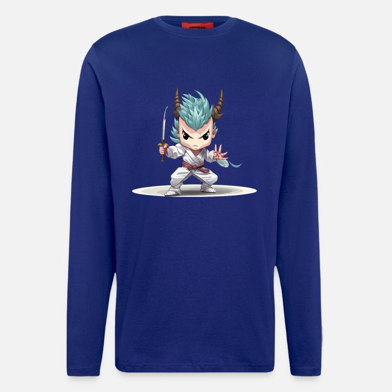Guerrier Chibi avec Katana - Manches longues bio décontracté fabriqué en UE - Iconic Blue