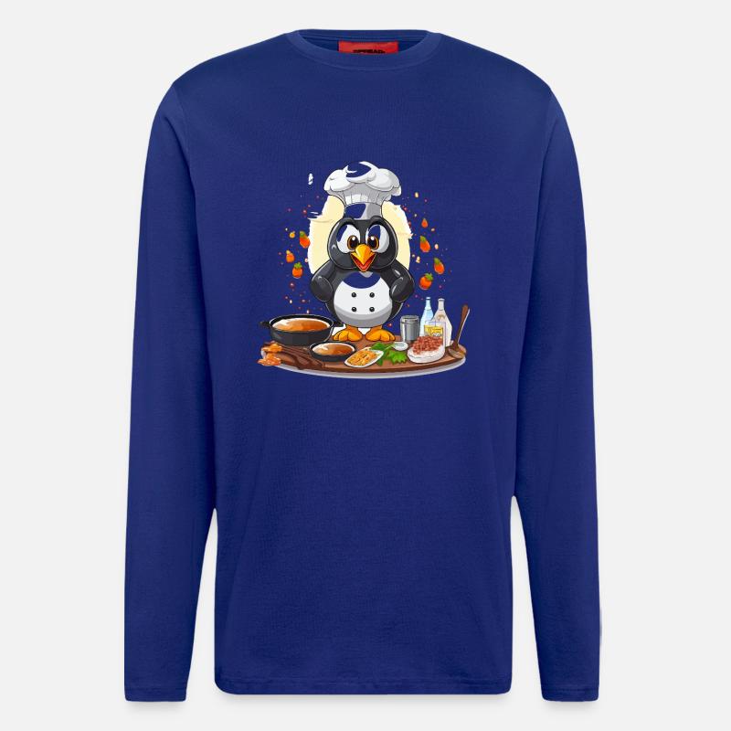 Kitchen Penguin Chef Design - Manches longues bio décontracté fabriqué en UE - Iconic Blue
