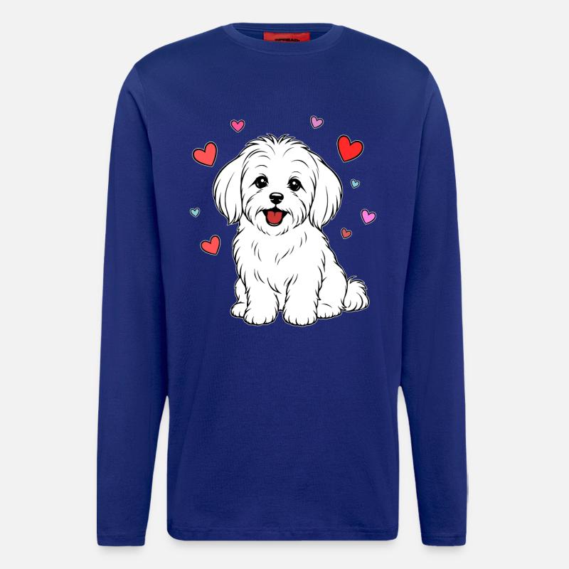Malteser_Hund_sitzend_Herz_weiss - Langarmshirt - made by SPREAD  - Iconic Blue