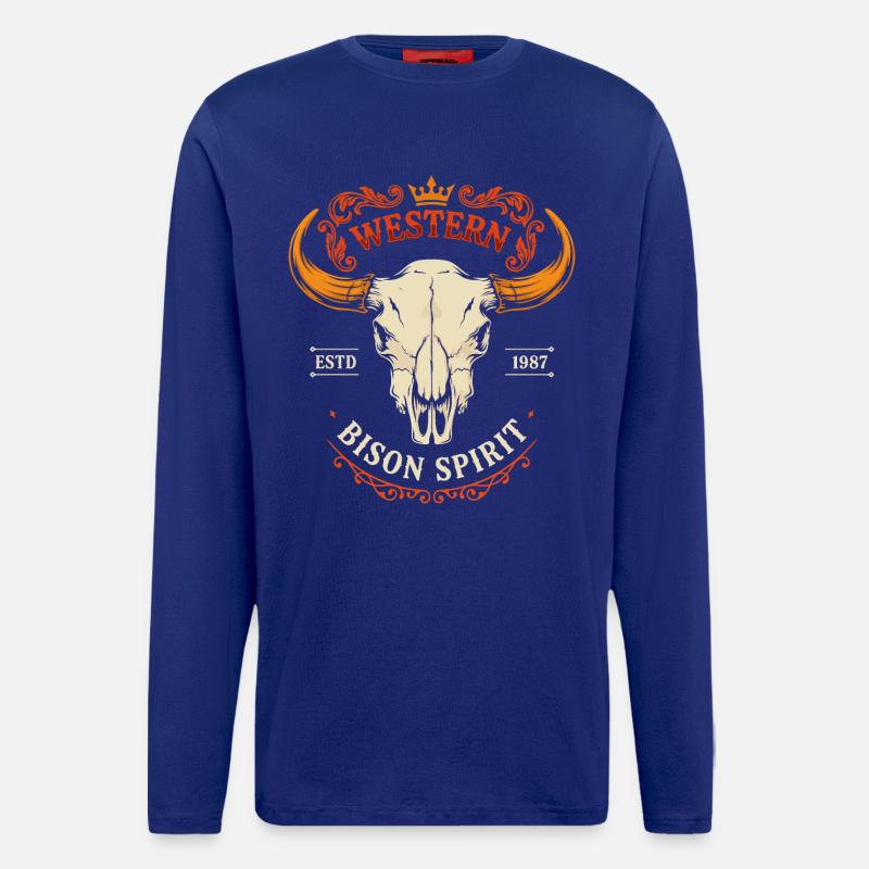 Crâne d’esprit du bison occidental - Manches longues bio décontracté fabriqué en UE - Iconic Blue