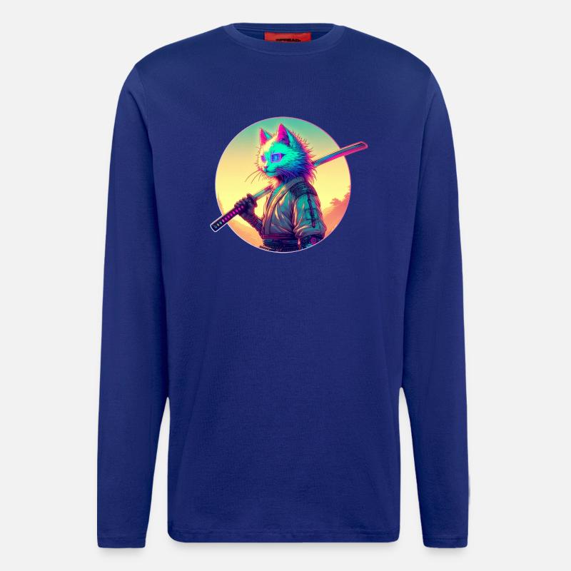 Cyberpunk Cat Samurai Anime - Longsleeve - made by SPREAD  - Iconic Blue