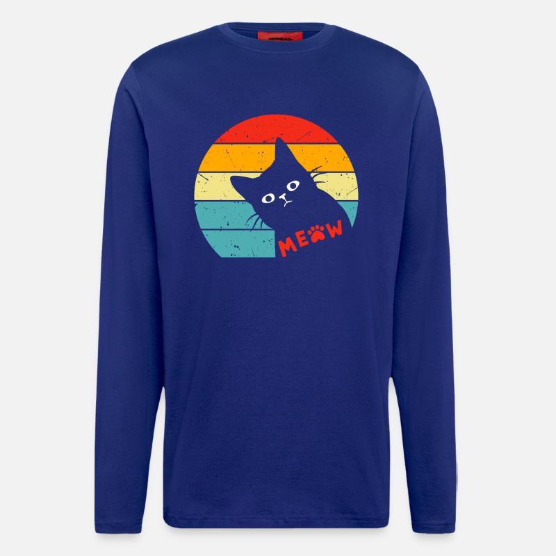 Chat noir rétro 3 - Manches longues bio décontracté fabriqué en UE - Iconic Blue