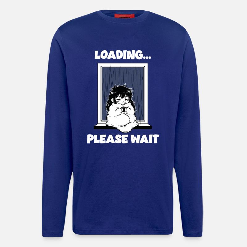 Pluie Loading Please Wait Manga Mood - Manches longues bio décontracté fabriqué en UE - Iconic Blue
