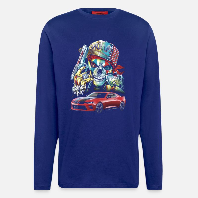 Schädel, Mutig, Rotes Auto - Langarmshirt - made by SPREAD  - Iconic Blue
