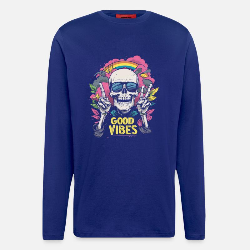 Skull Regenbogen - Langarmshirt - made by SPREAD  - Iconic Blue