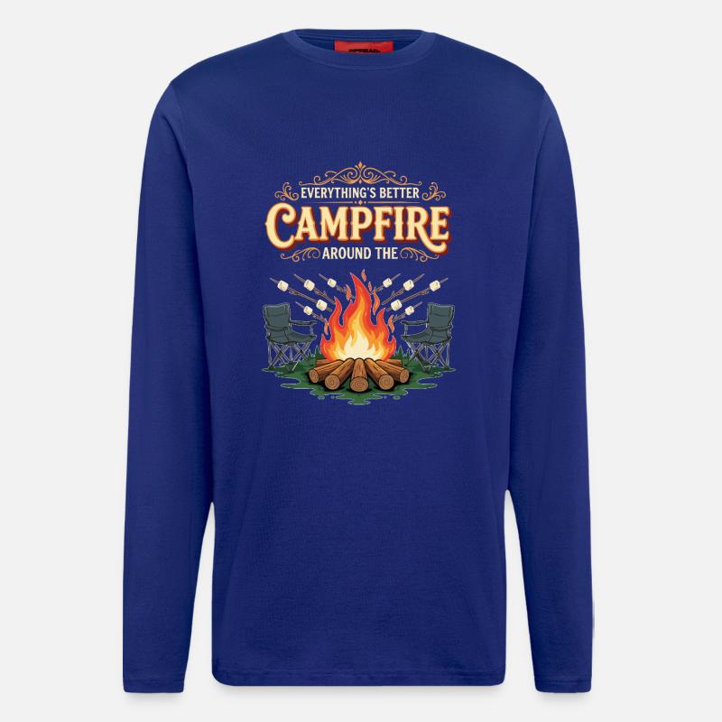 Camping Campfire Marshmallow Everything's Better - Manches longues bio décontracté fabriqué en UE - Iconic Blue