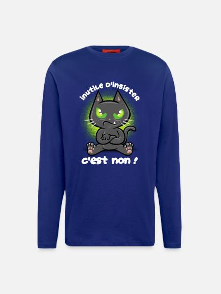 Chat têtu - Manches longues bio décontracté fabriqué en UE - Iconic Blue
