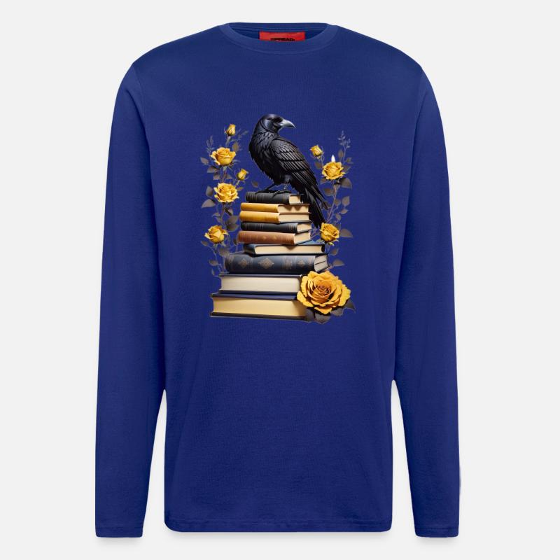 Bücherstapel mit Rabe - Langarmshirt - made by SPREAD  - Iconic Blue