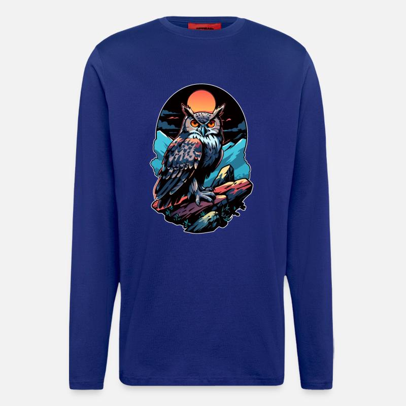 Großer Eule Uhu bei Mondschein - Langarmshirt - made by SPREAD  - Iconic Blue