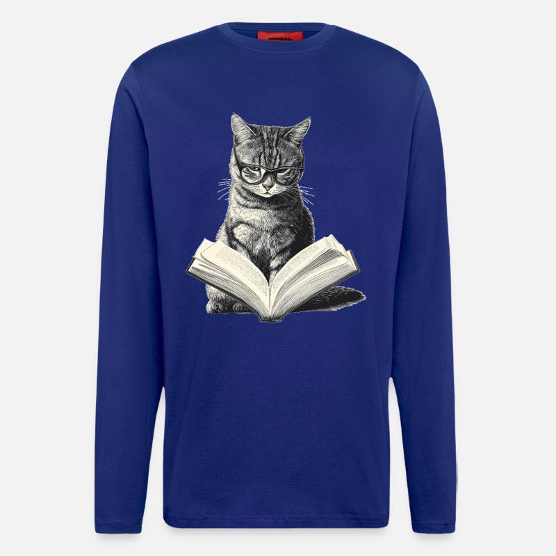 Katze liest Buch - Langarmshirt - made by SPREAD  - Iconic Blue