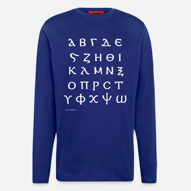 Alphabet copte (blanc) - Manches longues bio décontracté fabriqué en UE - Iconic Blue