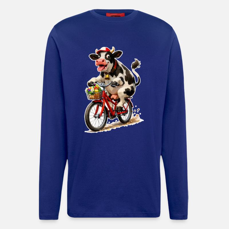 Cow on bicycle with basket - Longsleeve - made by SPREAD  - Iconic Blue