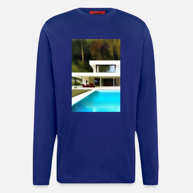 Weiße Villa mit Pool - Langarmshirt - made by SPREAD  - Iconic Blue