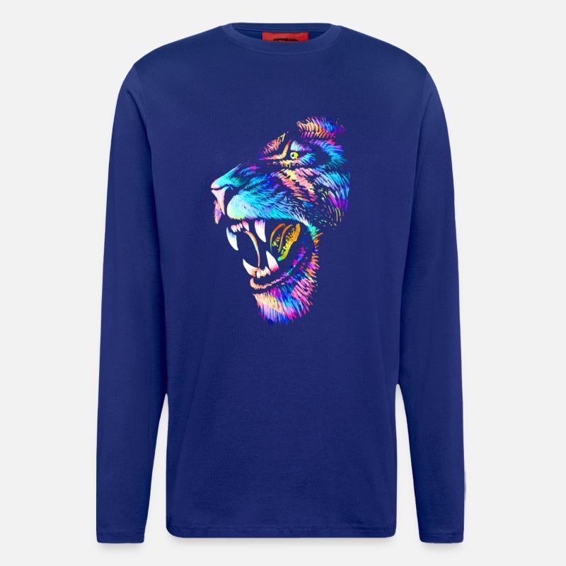 Löwe | Löwenkopf | Bunte Katze - Langarmshirt - made by SPREAD - Iconic Blue