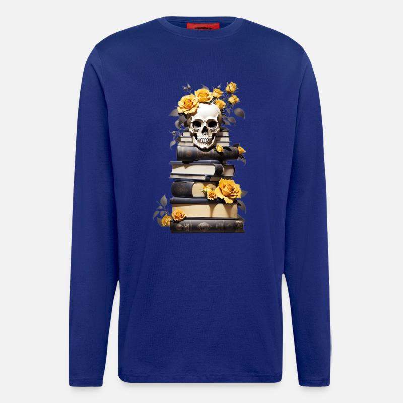 Bücherstapel mit Schädel - Langarmshirt - made by SPREAD  - Iconic Blue