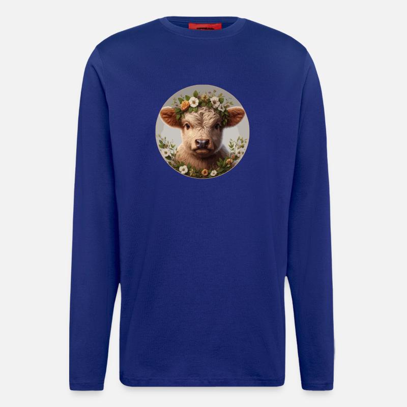 Highlander-Kalb mit Blumen - Langarmshirt - made by SPREAD  - Iconic Blue