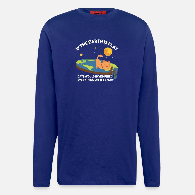Flat Earth Cat Satire - Longsleeve - made by SPREAD  - Iconic Blue