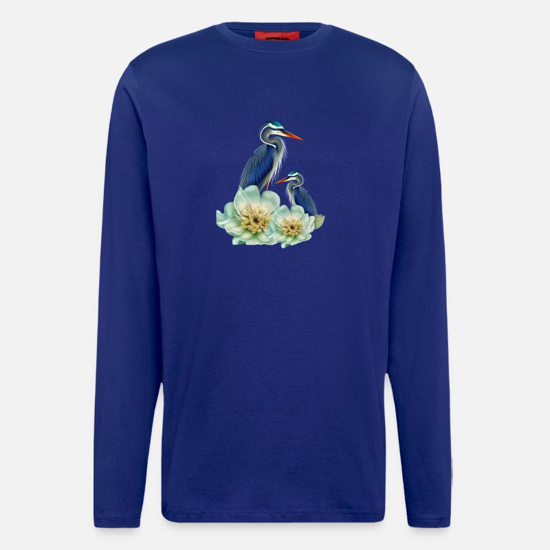 Der elegante Kranich mit Blumen - Langarmshirt - made by SPREAD - Iconic Blue