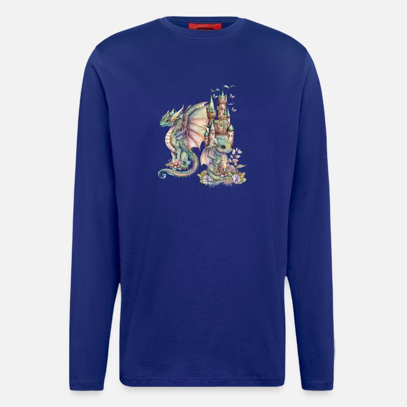 Fantasie-Drachen mit Märchenschloss - Langarmshirt - made by SPREAD  - Iconic Blue