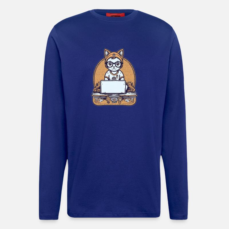 Techy Cat at Desk - Longsleeve - made by SPREAD  - Iconic Blue