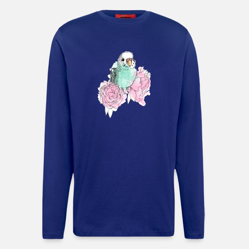 Budgerigars and peonies - Longsleeve - made by SPREAD  - Iconic Blue