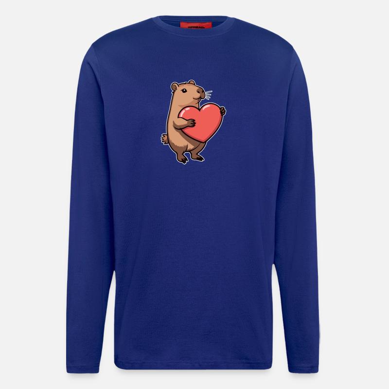 Capybara avec coeur Saint-Valentin - Manches longues bio décontracté fabriqué en UE - Iconic Blue