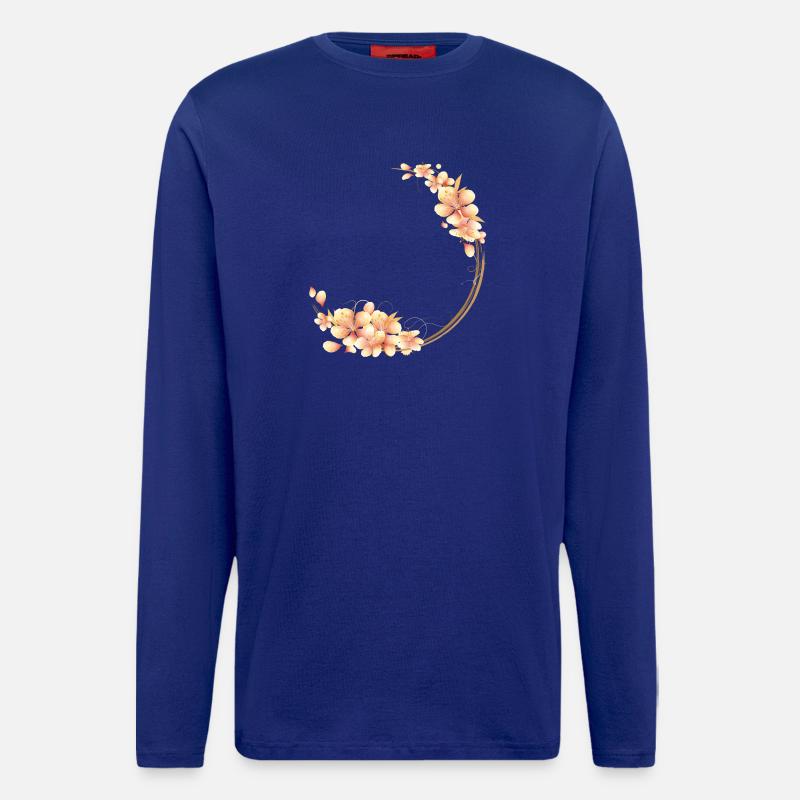 Pfirsichblüten Kranz im samtig-weichen Pfirsichton - Langarmshirt - made by SPREAD  - Iconic Blue