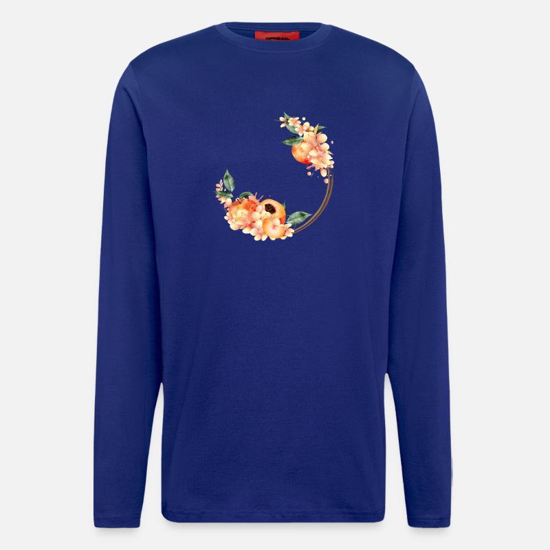 Pfirsichhälfte,Pfirsiche,Pfirsichblüten im Kranz - Langarmshirt - made by SPREAD  - Iconic Blue