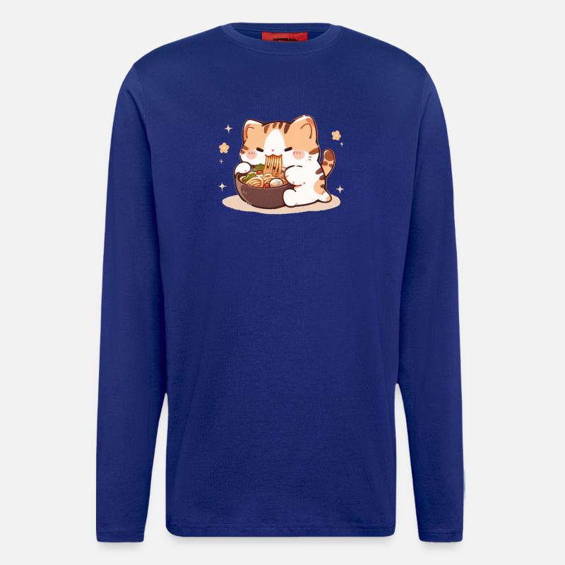 Katze isst Spaghetti Meme - Langarmshirt - made by SPREAD  - Iconic Blue