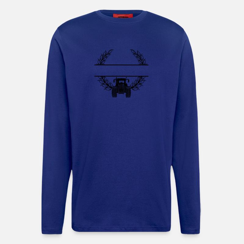 Traktor-Frontansicht im Weizenkranz - Langarmshirt - made by SPREAD  - Iconic Blue
