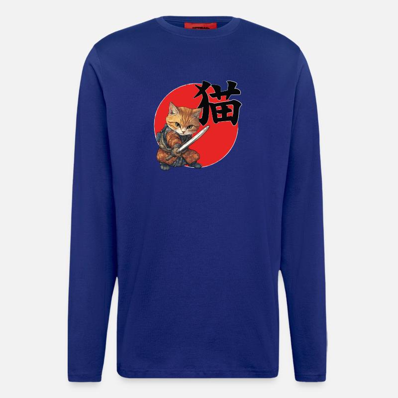 Feline Samurai Illustration Kanji - Longsleeve - made by SPREAD  - Iconic Blue