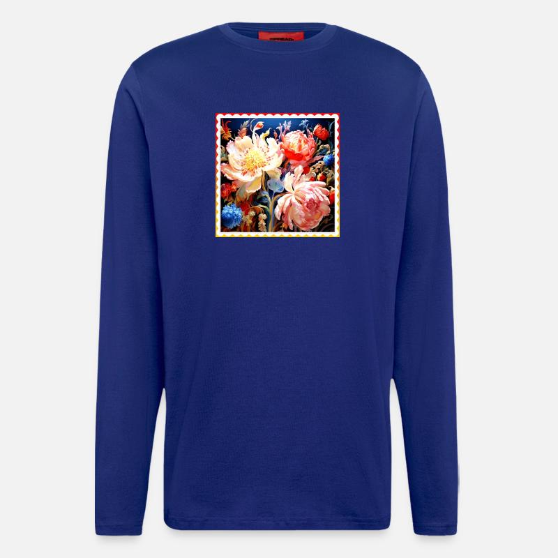 Lebendig Blumenkomposition auf dunklem Hintergrund - Langarmshirt - made by SPREAD  - Iconic Blue