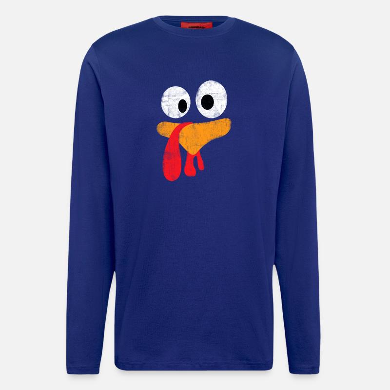 Fête de thanksgiving - Drôle de visage de dinde - Manches longues bio décontracté fabriqué en UE - Iconic Blue