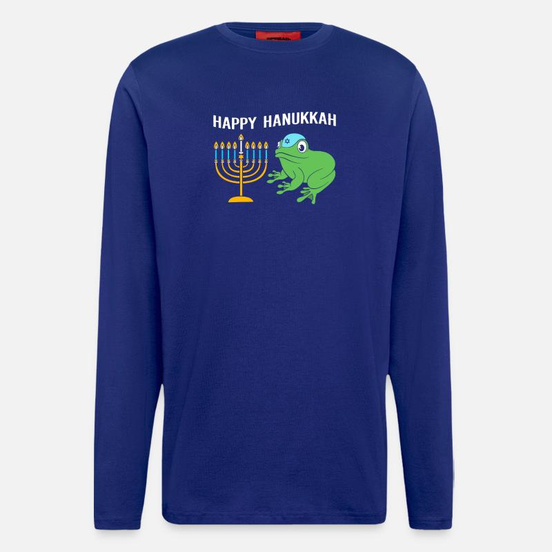 Hanoukka Hanoukka Hanoukka Grenouille - Manches longues bio décontracté fabriqué en UE - Iconic Blue
