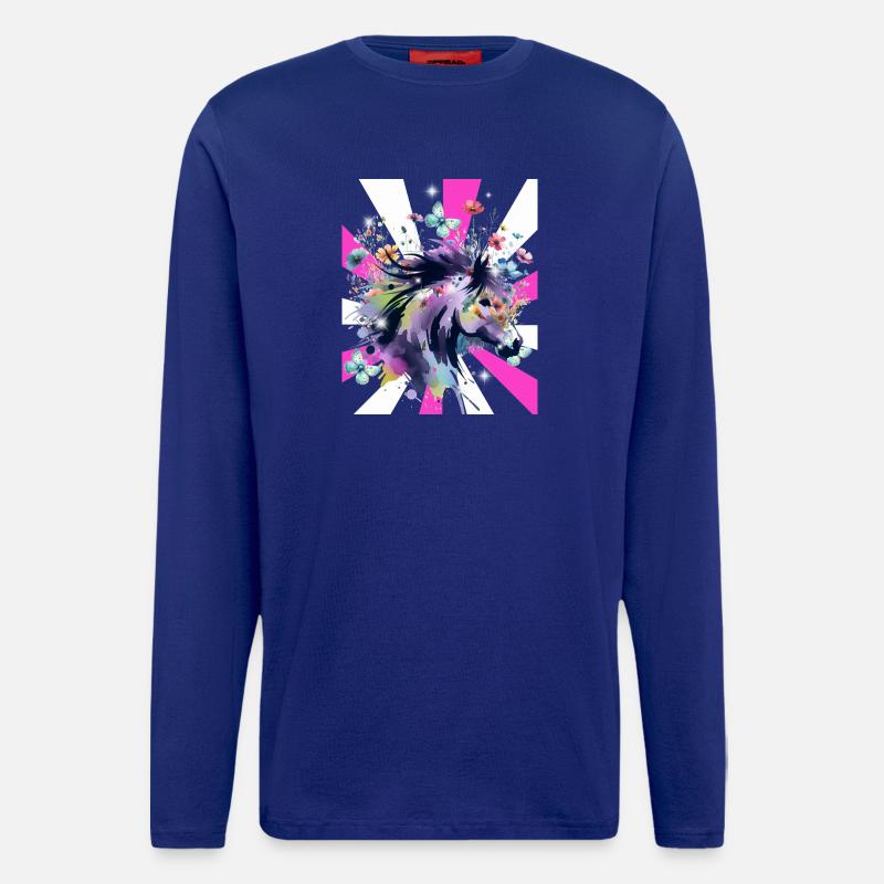 Retro Pferd Pferde Mädchen 60er Blumen - Langarmshirt - made by SPREAD  - Iconic Blue