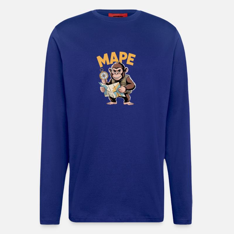 MAPE Abenteuer Affe Kompass Karte Entdecker - Langarmshirt - made by SPREAD  - Iconic Blue