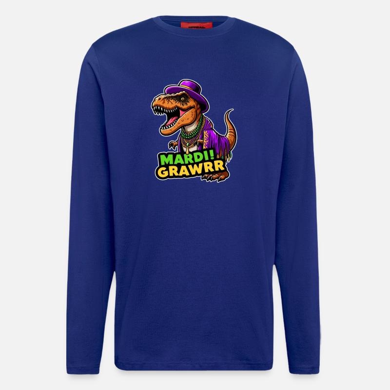 T Rex Carnaval Mardi Gras - Manches longues bio décontracté fabriqué en UE - Iconic Blue