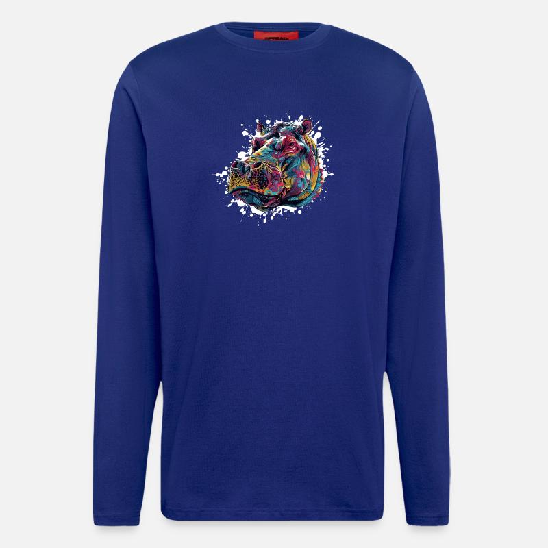 Bunter Hippo Farbspritzer - Langarmshirt - made by SPREAD  - Iconic Blue