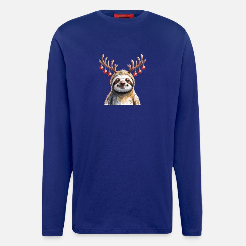 Faultier Mit Rentiergeweih Und Weihnachtskugeln - Langarmshirt - made by SPREAD  - Iconic Blue