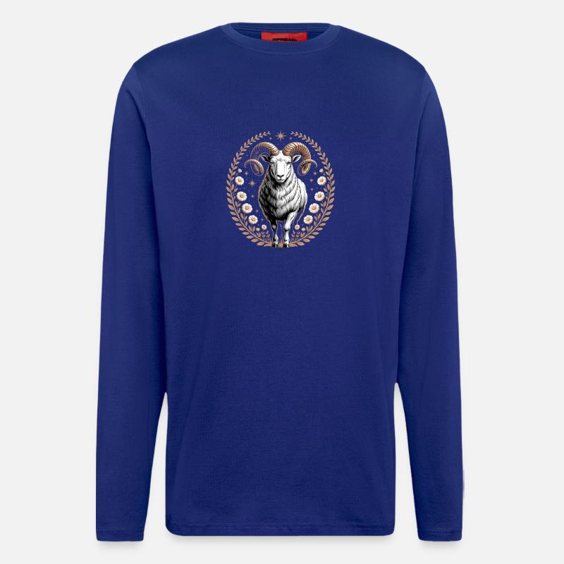 Widder Sternzeichen Mit Blüten Und Sternen - Langarmshirt - made by SPREAD - Iconic Blue