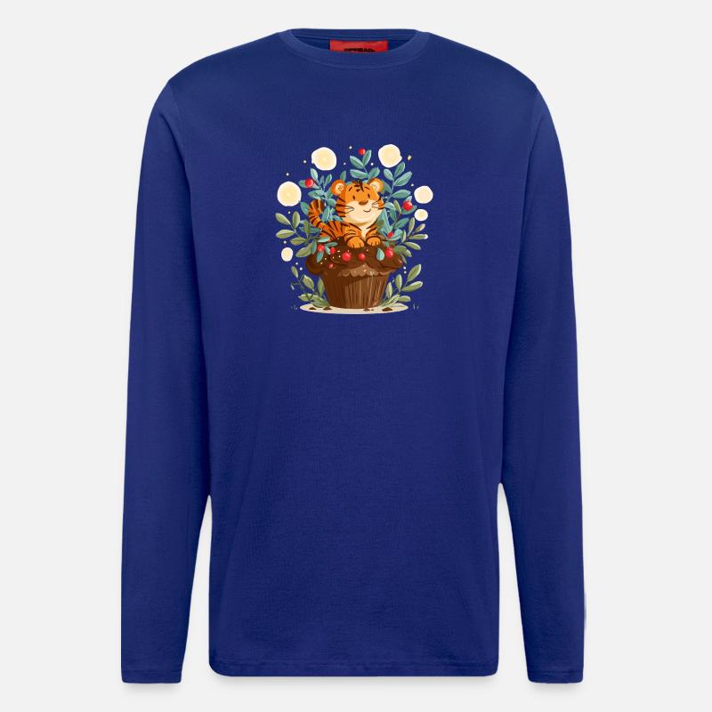 Kuscheltiger im Blumenkorb - Langarmshirt - made by SPREAD - Iconic Blue