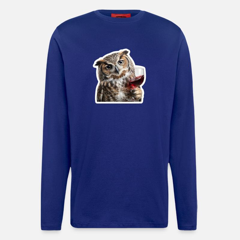 Weise Eule beim gemuetlichen Weinabend - Langarmshirt - made by SPREAD  - Iconic Blue