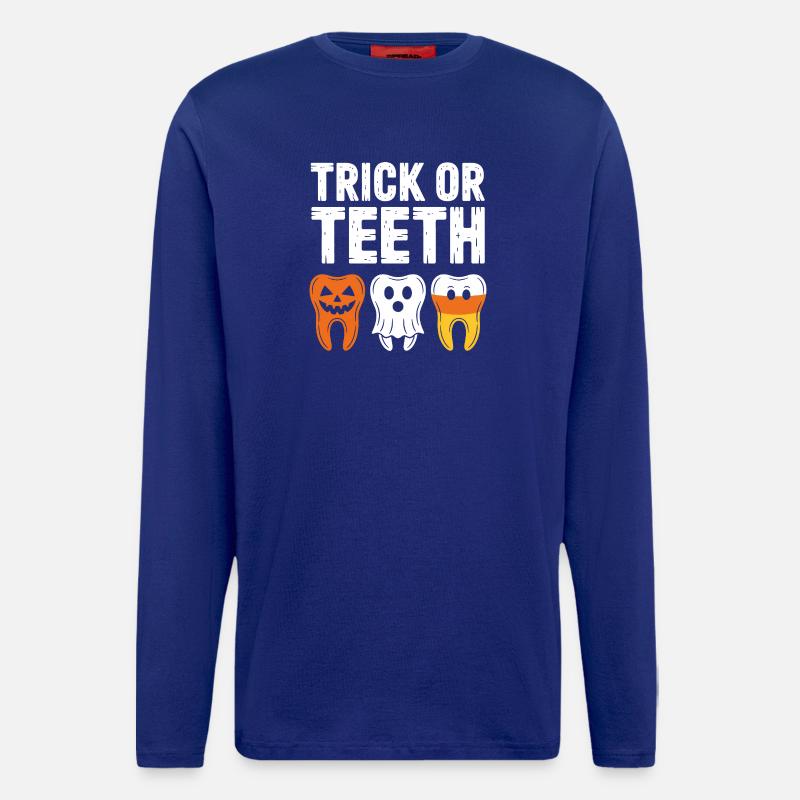 Trick oder Teeth: Halloween Teeth Trio - Langarmshirt - made by SPREAD  - Iconic Blue