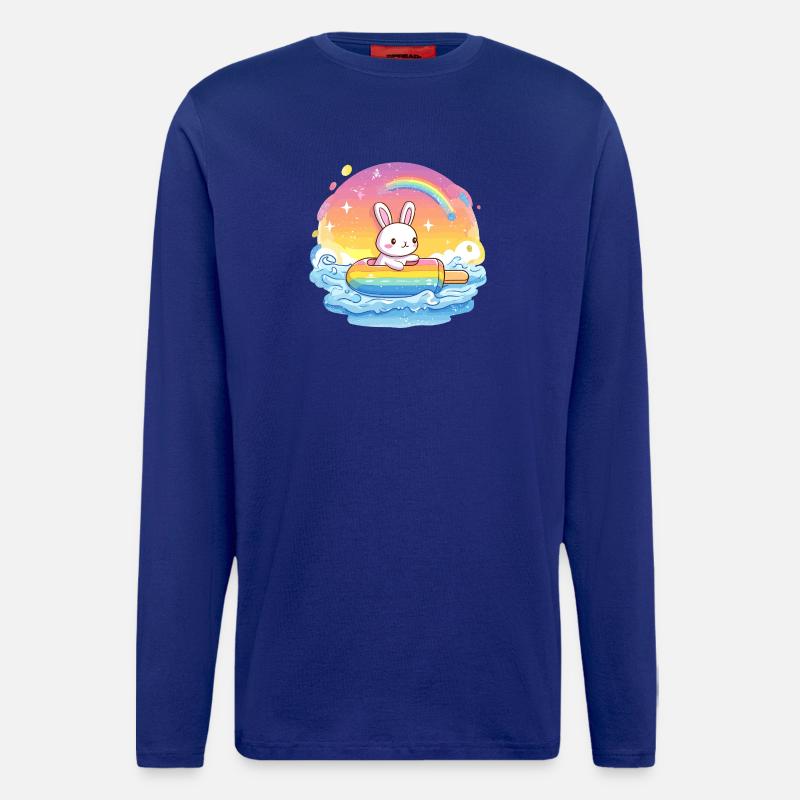 Kleines Bunny surft Regenbogenmeer - Langarmshirt - made by SPREAD  - Iconic Blue