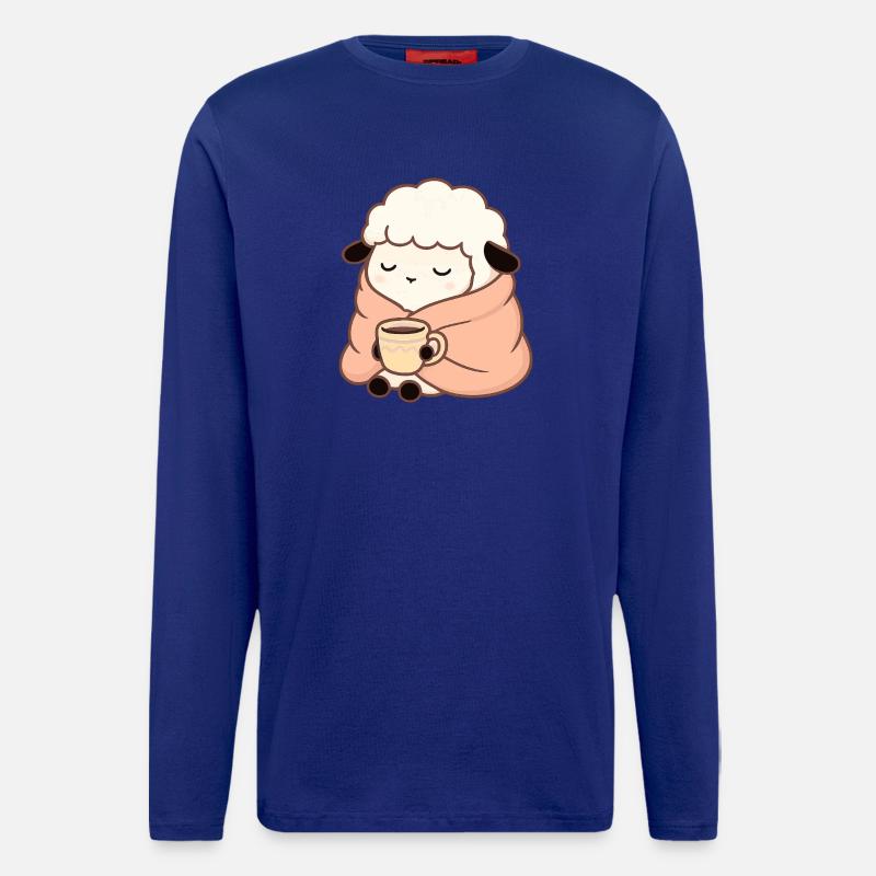 Schaf mit Tee – Ruhige Illustration - Langarmshirt - made by SPREAD  - Iconic Blue