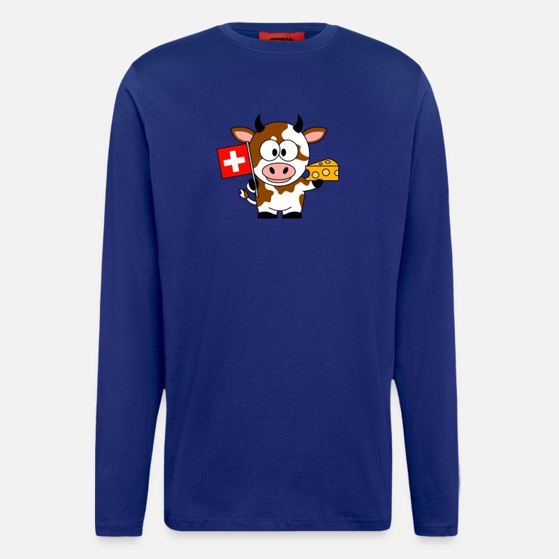 Kuh mit Schweizer Flagge Käse - Langarmshirt - made by SPREAD - Iconic Blue