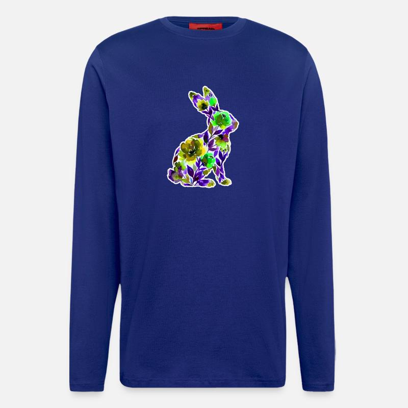 Fleurs en forme de lapin - Manches longues bio décontracté fabriqué en UE - Iconic Blue