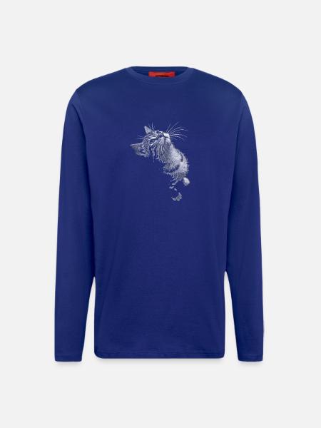 Graustufen Katzenschnurrer Blick - Langarmshirt - made by SPREAD - Iconic Blue
