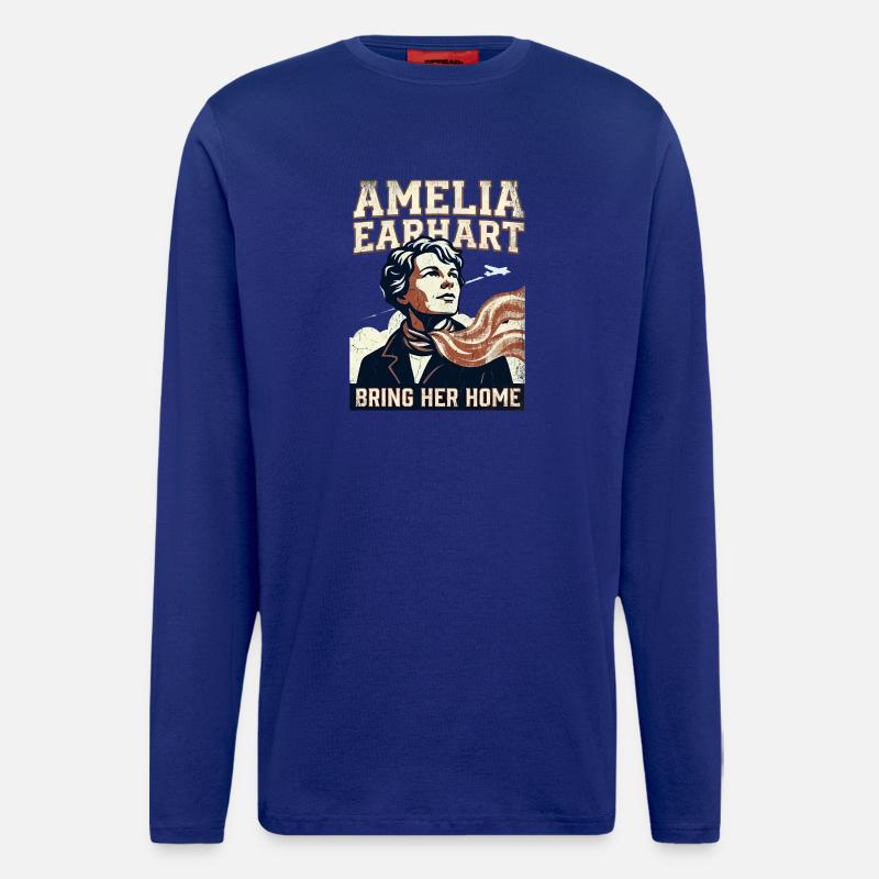 Amelia Earhart – Ramène-la à la maison - Manches longues bio décontracté fabriqué en UE - Iconic Blue