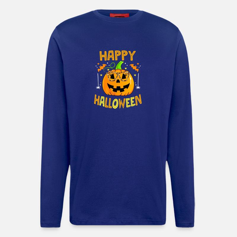 Leopard Pumpkin Glasses Halloween - Longsleeve - made by SPREAD  - Iconic Blue